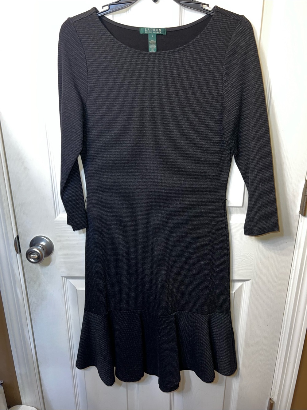 LAUREN RALPH LAUREN Houndstooth Drop-Waist Flounce Dress Black
